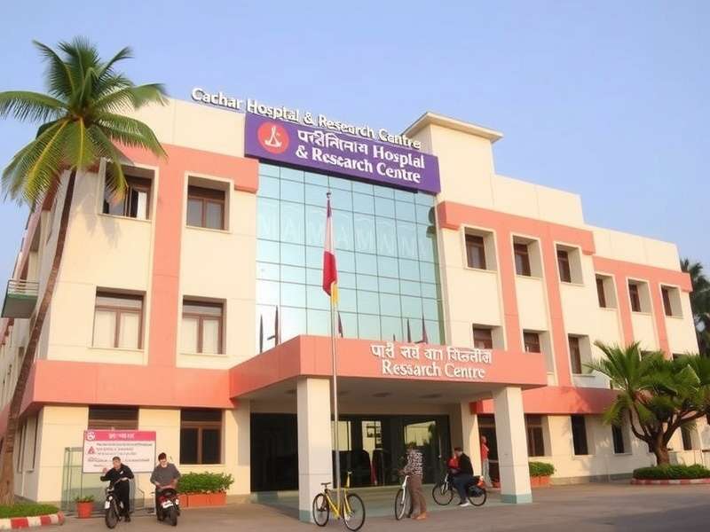 Modern hospital building with doctors